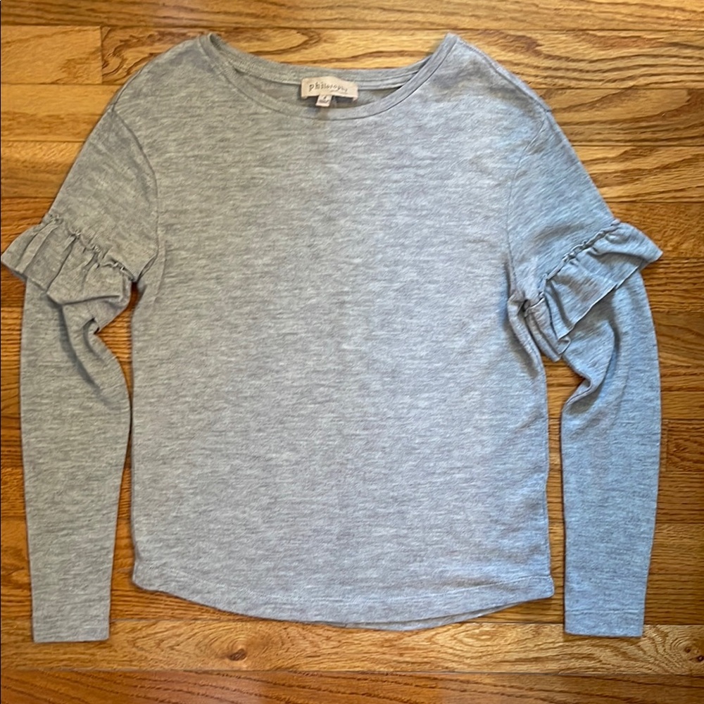 Philosophy Gray Flutter Long Sleeve Top